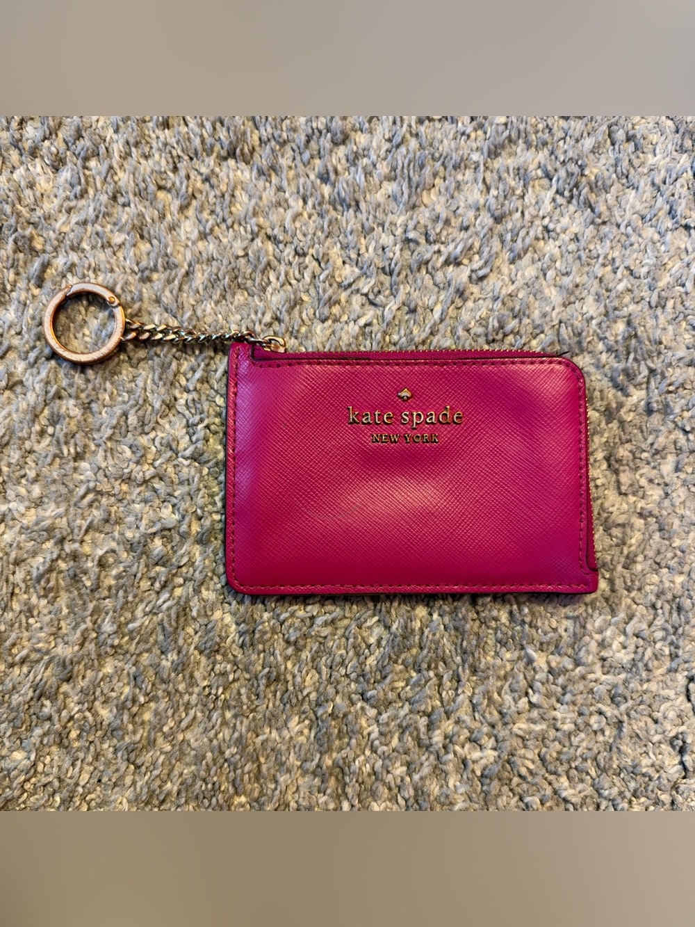 Kate Spade Hot Pink and Magenta Leather Zip Card Case Keychain